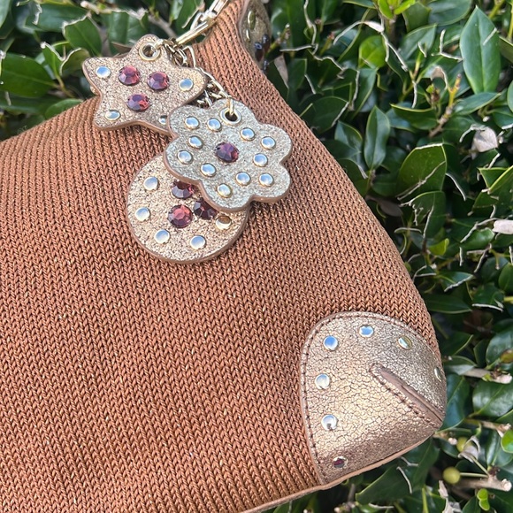 The Sak Brown bronze Crochet Handbag Embellished Shoulder Strap flower key fob - Picture 2 of 16
